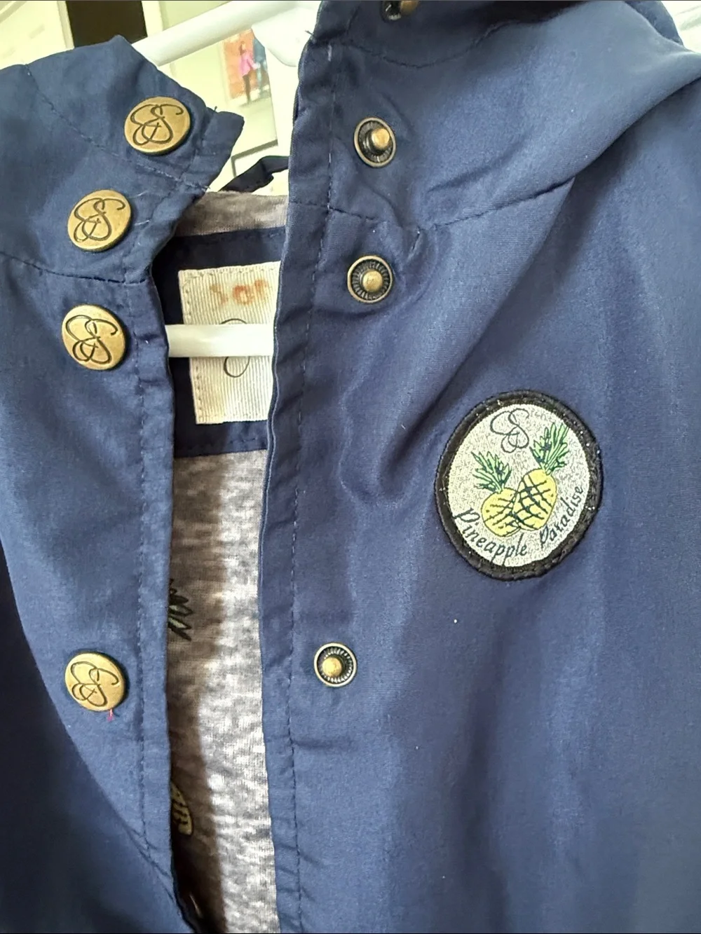 Jessica Simpson Navy Hooded Raincoat with Pineapple Patch